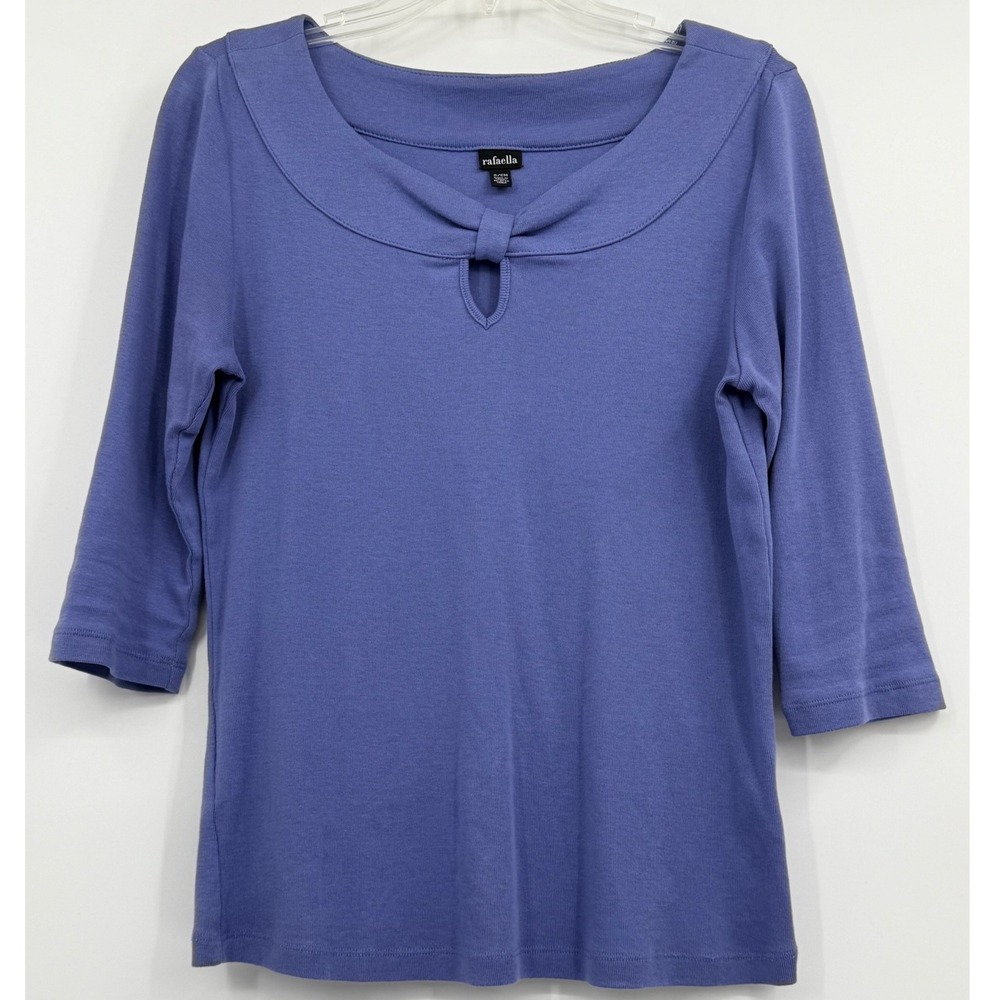 Rafaella Knit Bow Scoop Peephole Neck 3/4 Sleeves Office Career Minimalist